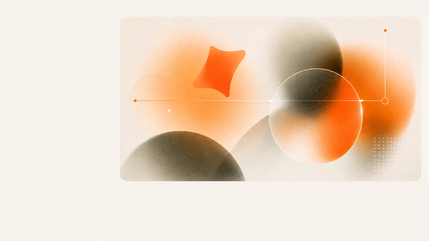 Abstract control plane artwork with orange shapes, orbital lines, and soft panels.