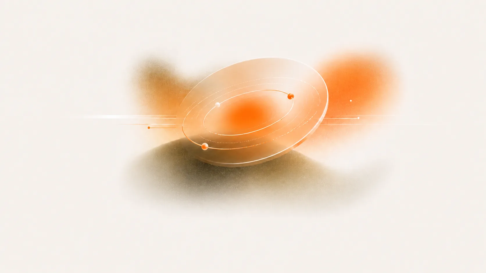 Soft orange launch disk artwork above the final call to action.